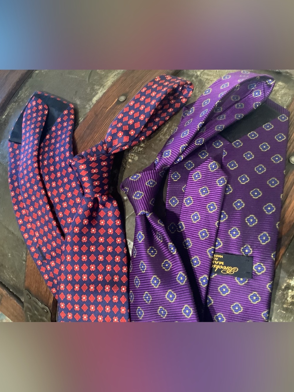 Brooks Brothers Makers USA Men's Navy and Purple Patterned Silk Ties
